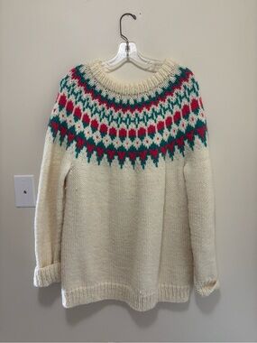 Vintage Style Fair Isle Nordic Chunky Knit Crewneck Pullover Sweater 20x30